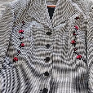 Houndstooth Waist Coat with Embroidered Roses on chest